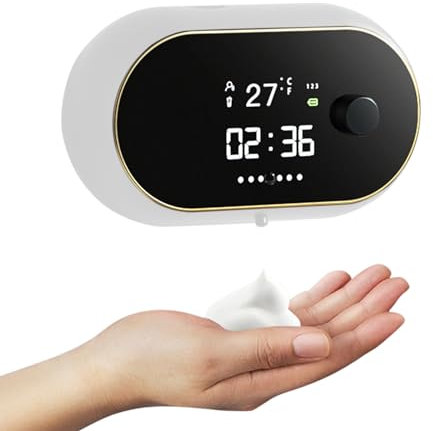 Fesatccoz Automatischer Schaumseifenspender Wandbefestigung 3 Schaumstärken 450ml Elektrischer Seifenspender Mit Sensor LCD Display Und Wiederaufladbarem Akku Für Küche Und Badezimmer