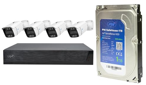 PNI House IPMAX POE 3 video surveillance kit, NVR with 4 POE ports with 4 3MP IP cameras, outdoor and PNI SafeHouse 1TB HDD included