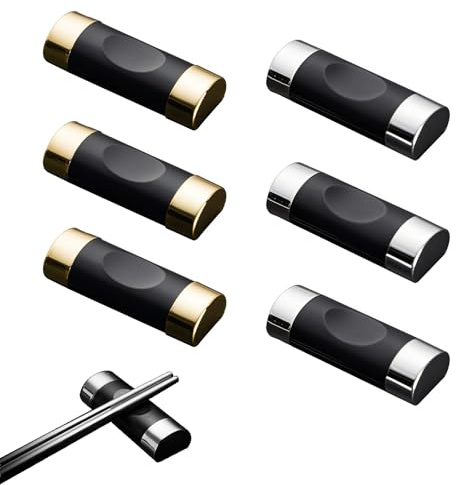 Mellifluous 6 Pcs Alloy Chopstick Rest,Black Gold Chopstick Holder,Reusable Knife Stand,Chopstick Rest Spoon Fork Knife Holder,Mirror Polished Chopstick Rest