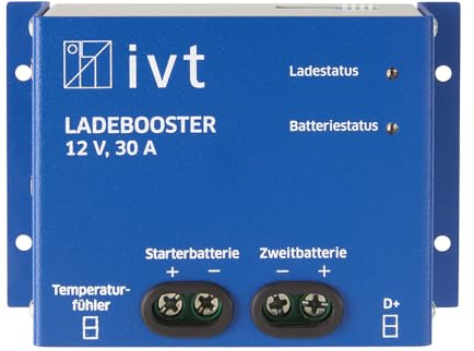 IVT Ladebooster 12V 30A – Intelligentes Ladegerät für Zweitbatterie, 2 Lademodi 30A und 10A, für AGM, Gel, Blei & LiFePO4, geeignet für Wohnmobil, Caravan, PKW, Euro 6 Fahrzeuge