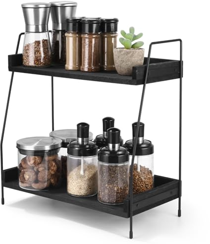 Azyvum Küchenarbeitsplatz Kaffee-Station Organizer, 2-Tier Holz Kaffeebar Zubehör Organizer, Gewürz-Aufbewahrungsbox für Küche, Zuhause, Büro