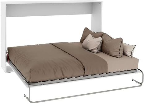 Miroytengo Cama Plegable 135x190 cm Dormitorio Juvenil, Cama de Invitados Abatible Horizontal Blanco Mate