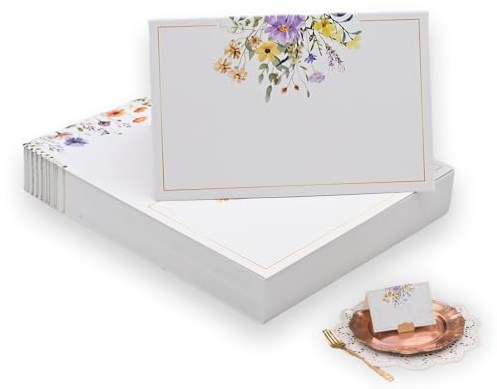 50pcs Wedding Place Cards, Flower Name Cards for Table Setting, Tented Table Place Cards for Wedding, Birthday, Christmas Party Decorations, Floral Design, Writable Double-Sided,Name Cards
