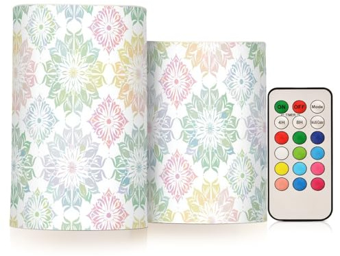 KLL Eleganti disegni mandala colorati pastello decorativi candele elettriche tremolanti luci elettroniche tremolanti con led per Natale camera da letto candele batteria