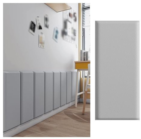 GOCHUSX Panneaux Muraux Rembourrés, Tête De Lit Tapissée Autocollante, Stickers Muraux 3D pour Chambre Et Salon, Facile À Nettoyer(Grey,23x50cm-1PC)
