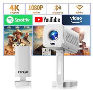 Mini Proyector 4K 1080P Full HD, 2026 Upgraded Proyector Portátil [Built-in Apps & Auto Focus] con Auto Keystone y 90° Rotable con WiFi 6 Bluetooth 5.4 con HDMI/TV Stick/USB/Laptop - Blanco