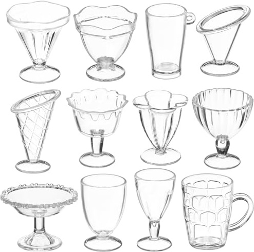 Alasum Mini 12 Pièces Gobelets en Plastique Transparents pour Maison de Poupée Vaisselle Miniature Décorative Coupes Dessert et Glace Miniatures Accessoires Créatifs pour Jeux