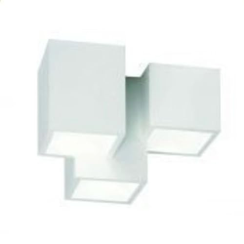 TEKHOME Plafoniera in Gesso da Soffitto a Incasso, 3x GU10, Design Moderno Cubico, Verniciabile, Bianco, per Cartongesso – Lampadine Non Incluse GS-C06-3