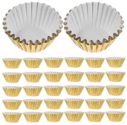 FESTFENDS 500 Pezzi 500 Mini Pirottini per Cupcake in Alluminio Spesso, Pirottini da Forno Antiperdita in Foglio Metallico Dorato, per Muffin, Torte e Dolci da Pasticceria, Uso Casalingo e