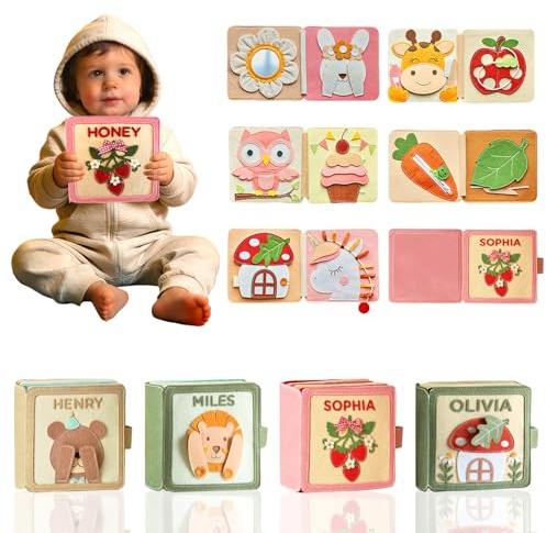 UIDMEN Livre Montessori personnalisé en feutre pour tout-petits avec nom, livre éducatif d'apprentissage préscolaire pour enfants âgés de 2, 3, 4, 5, 6 ans, cadeau pour enfants pour anniversaire, Noël