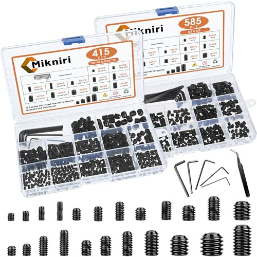 1000 Pcs 24 Size Set Screw Assortment Kit -Metric Screw Assortment and SAE Allen Set Screws for Bathroom Fixtures, M3-M8, 1/8-40 to 5/16-18 Internal Hex Drive Headless Set Screws