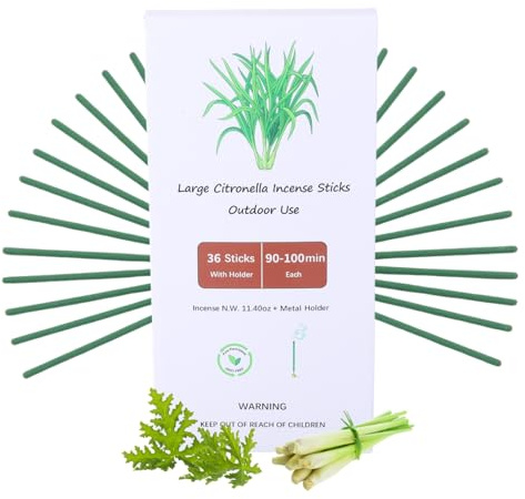 Outdoor Citronella Incense Sticks With Brass Holder,Extra Large Garden Incense Kit,DEET Free Lemongrass Joss Sticks,13 Inch Jumbo Incense Stick Long Burning 100 Mins,Bulk Citronella Sticks For Camping