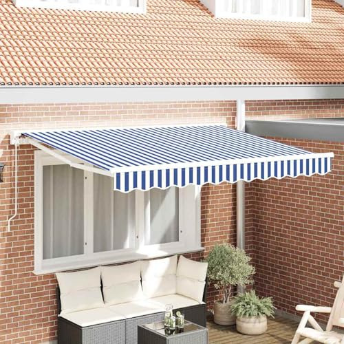 Gecheer Toldo Retráctil Moderno de Aluminio y Tela, Control Manual o Remoto, Diseño Semi-Cassette, Resistente a la Intemperie, Azul, 250 x 200 x 165 cm Modelo LYKZJ-3329349ES