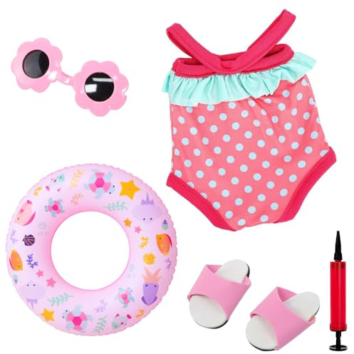 Set da nuoto per bambole a pois blu, set da 5 pezzi, costume da bagno con anello da nuoto, abbigliamento estivo per bambole da 35-45 cm, accessori per bambole