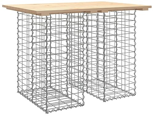 FUDUGEHMIOFWFJJ Garden Table Gabion Design 100x70x72 cm Solid Wood Pine Outdoor Patio Dining Table with Galvanised Steel Base for Backyard Garden Living Room