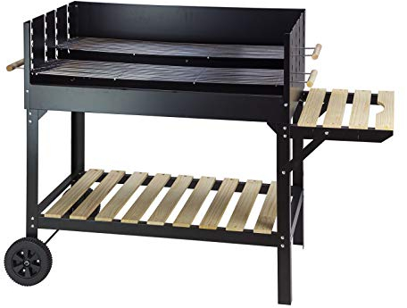 DEMA Grillwagen XXL ALMERIA – Holzkohlegrill, Gartengrill, Barbecue Grill, fahrbar, schwarz, robust, langlebig, leicht zu reinigen – Garten, Terrasse, Party