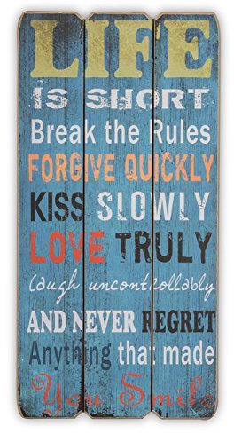 levandeo Väggmålning träskylt 60 x 30 cm Life is short – Kiss Love Smile – shabby vintage träbild skylt väggskylt bild trätavla dekorativ skylt väggdekoration