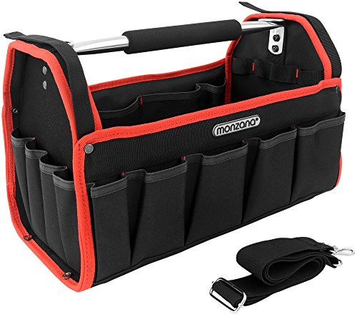 MONZANA® Werkzeugtasche XL 42cm mit verstellbarem Schultergurt stabile Tragestange 8 Innen und 15 Außentaschen Montagetasche Werkzeugbox Werkzeugkasten