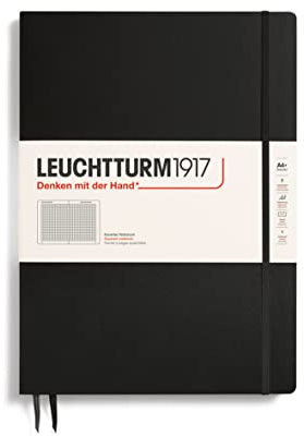 LEUCHTTURM1917 310174 Notizbuch Master Slim (A4+), Hardcover, kariert, schwarz | 123 nummerierte Seiten, 100 g/m², 225x315 mm, Bullet Journal, Inhaltsverzeichnis, Falttasche