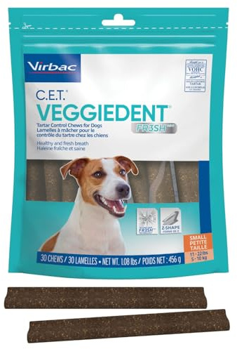 Virbac C.E.T.® VEGGIEDENT® FR3SH® Tartar Control Chews for Dogs with digestive health support, VOHC Approved, Small 11-22lbs