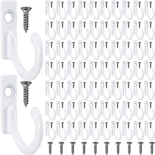 Zhehao 100 Stück einfache Wandhaken Kleiderhaken und 110 Stück Schrauben für Schlüssel zum Aufhängen Haken Schmuck (weiß) | Kleiderhaken zum Aufhängen, klein, Wandmontage, Kleiderhaken und 110 Schrauben für Büro, Hut, Schal, Tasche