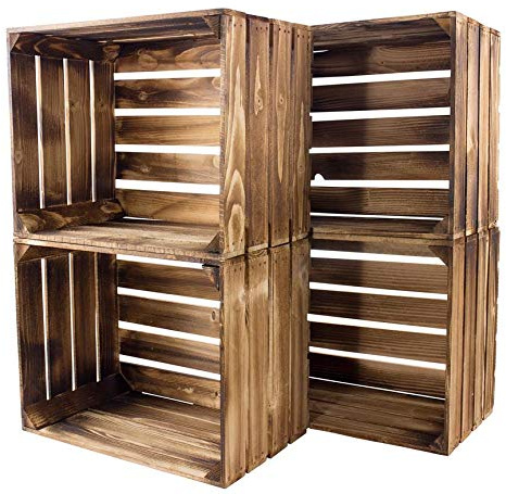 Vintage Möbel 24 GmbH 8 geflammte Weinkisten 50cm x 40cm x 30cm Holzkisten Obstkiste Kiste Box Apfelkiste Regal