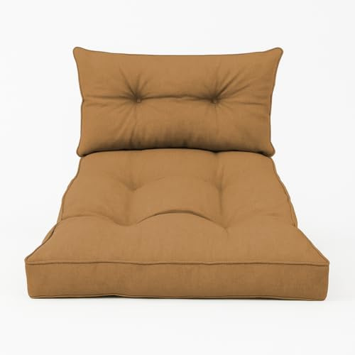 chilly pilley Loungekissen Rattansessel Auflagen Rattanpolster Rattan Lounge Set Gesteppt Sitzkissen Kissen Rückenlehne mit Keder Loungekissen (Set: 1x Sitzkissen 80x60x10, Rückenlehne 60x40, Camel)