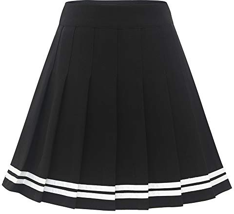 Dressystar Damen Dehnbar Faltenrock Schulmädchen Solide Skater Tennis Basic Mini Rock