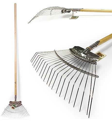 Greenman Garden Lawn Leaf Rake Stainless Steel Heavy Duty Ash Handled 20 Tines Durable