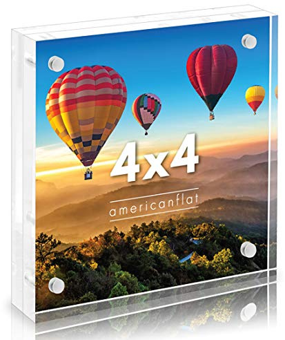 Americanflat 4x4 Acrylic Picture Frame - Double Sided Frames with Magnetic Corners - Transparent Acrylic Frames for Desk or Tabletop Display - 4x4 Picture Frame with Microfiber Cloth Included