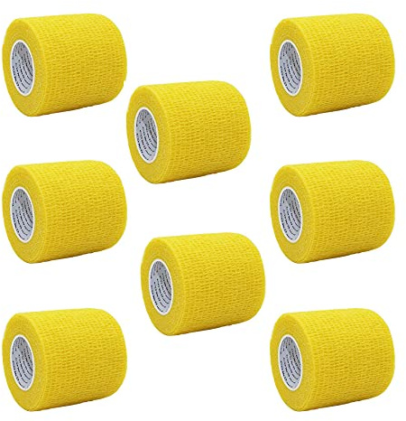 Zoyay Selbstklebende Bandage Dog Hufverband Erste Hilfe Pet Verbandsmaterial Veterinärverband Tierische Bandagens Atmungsaktiv Sport Wrap Haftbandage-Gelb (8 Rollen)_2,5 cm * 4,5m