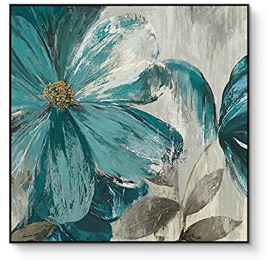 MWMG Acrylbilder Auf Leinwand Handgemalt,Zeitgenössischer Botanischer Stil Grün Blumen Blattgold Textur Große Ölgemälde Kunst Moderne Abstrakte Kunstwerke Leinwand Wandkunst Gemälde Wohnzimmer SCHL