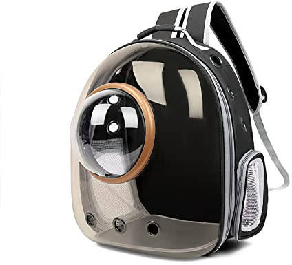 Galatée Katzen Rucksack Träger, Hund, Haustier Rucksack Blasen Rucksack, wasserdichte, Klare Haustier Kapseltasche Im Freien, Raumkapsel Haustier-Rucksack Belüften(Schwarz, Goldene Abdeckung)