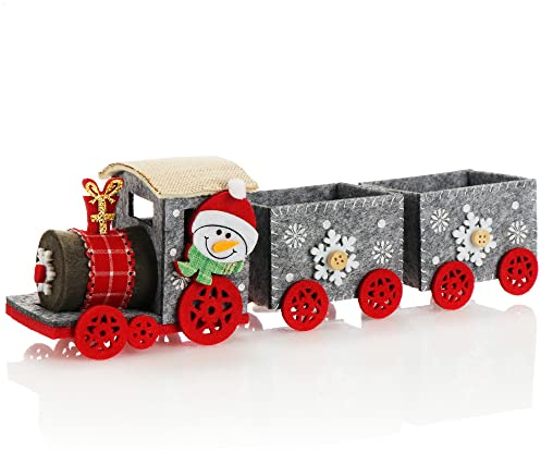 com-four® Weihnachtszug aus Filz, dekorativer Christmaszug mit Anhängern | stimmungsvolle Weihnachtsdeko - Deko-Eisenbahn