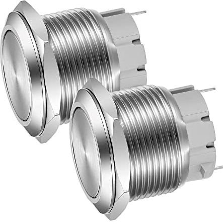 Gebildet 22mm Testa Piatta ACCESO/SPENTO SPST Pulsante a Scatto, Interruttore a Pulsante in Metallo Impermeabile in Acciaio Inossidabile, Terminali a Saldare DC 6V/12V/36V/48VAC 110V/230V 3A 1NO