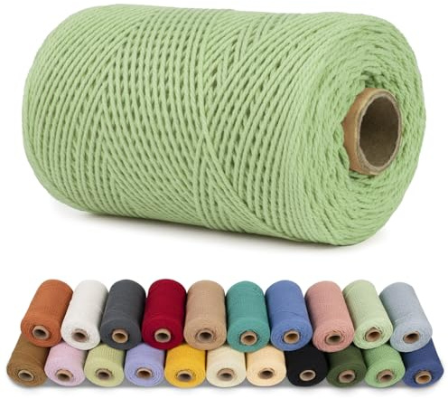 LEREATI Makramee Garn 1mm x 200m Baumwollgarn Baumwollkordel Baumwollseil Baumwollschnur, Macrame Cord 1mm for Makramee und DIY Basteln, Traumfänger, Garten, Hochzeit Dekorationen (Bohnengrün)