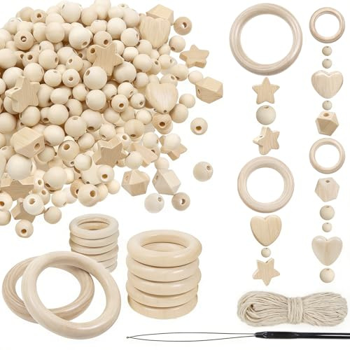 TOAOB 356 Stück Holzperlen zum Auffädeln Holzperlen Makramee Zubehör | mit Loch Runde Holzperlen, Natur Holzkugeln, zum Basteln DIY Schmuck, Armband Halskette, Leicht und Stark