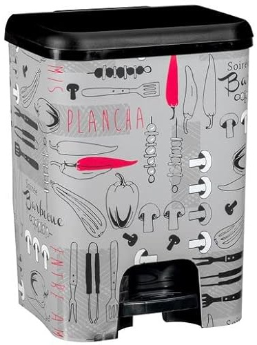 COM-FORT HOUSE | Cubo de Basura con Pedal | Capacidad de 26 litros | Cubo Reciclaje | Decoración Vegetales | Cubo de Basura Orgánico Cocina | 1 unidad | Piezas Extraíbles | Limpieza Fácil |