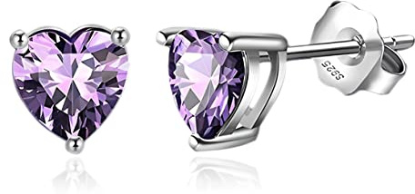 Loutade örhängen silver 925 kvinnor, 925 sterlingsilver hjärta örhängen, kärlek hjärta födelsesten örhängen örhängen, 8 mm små allergivänliga sovbrosk silver damörhängen med födelsesten, Cubic