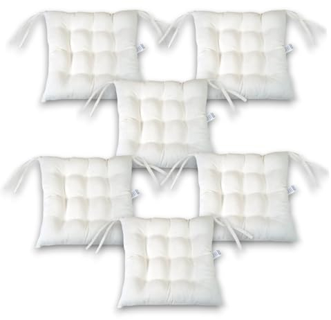 Super Mundo - Pack 6 Cojines para Sillas con Correas de sujeción, 40 x 40 x 8 cm, Ideal para decoración jardín Interiores y Exteriores (6 Pack, Beige)