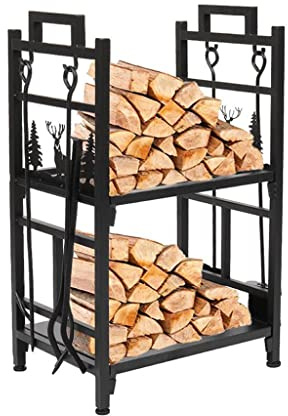 Kaminholz-Lagerregal, für Zuhause, schwarz, vom Boden bis zur Decke, Kunst, Kaminholz-Lagerregal, Werkzeugregal, Trennwand, Holz, Brennholz-Lagerung (schwarz)