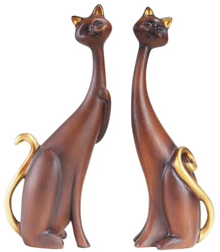 masteymoh Zwei Ölgemälde Kunst Harz Verliebte Katzen Skulpturen, Statue Katzen für Home Office Bücherregal Desktop Dekoration 28 cm hoch, Skulpturen Katzen, Katzenstatue