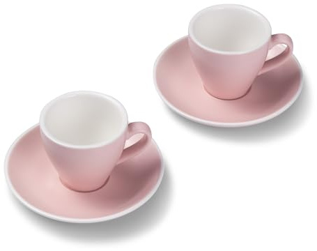 Terra Home 2er Espresso-Tassen Set - Rosa, 90 ml, Matt, Porzellan, Dickwandig, Spülmaschinenfest, italienisches Design - Kaffee-Tassen Set mit Untertassen