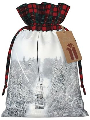 Winter Old Cable Ski Lift Color Matching Linen Bundle Gift Bag-Drawstring Opening And Closing Mode, Which Can Be Reused.