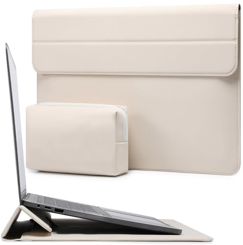 HYZUO 13,3-14 Tum Laptopväska Fodral med Stativfunktion för MacBook Pro 14 M5/M4/M3/M2/M1 A3426 A3427 2026-2021, MacBook Pro/Air 13,3, 13,5 13,8 Surface Laptop, HP Spectre X360 13/14, Beige