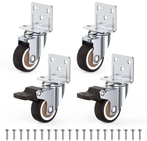 HOLKIE Side Mount Casters Wheels 32 mm with Heavy Duty Thickened L-Shaped Plate Double Ball Bearing Swivel Casters Set of 4 Holding 45 Kg Ideal Wheels for Furniture,Planters,Small Tables