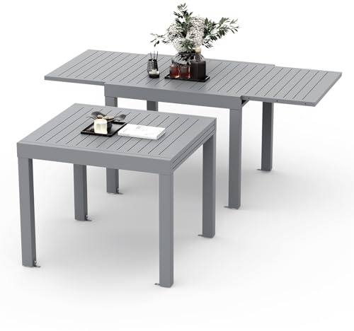 Devoko Esstisch Ausziehbar，80/160 x 75cm Gartentisch Ausziehbars, Aluminium Balkon Ausziehtisc, Gartentisch Wetterfest,ausziehbar auf 160cm, Outdoor Esstisch, Silbergrau