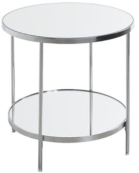 HAKU runder Beistelltisch Chrom Metall Füße mit Justiermöglichkeit Spiegel 5 mm Sofatisch Couchtisch rund - Maße: H 46 x Ø 44 cm Style: Art Deco