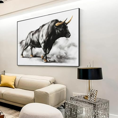 Zhadongli Art Pintura de toro negro, pintura en lienzo de corrida de toros, carteles e impresiones de animales, arte de pared escandinavo para sala de estar, 40x50cm (16x20in) marco negro