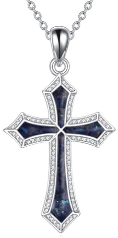 YAFEINI Kreuz Kette für Damen Sterling Silber Kreuz Anhänger Halskette Abalone Muschel Kreuz Schmuck Geschenke für Mädchen Männer